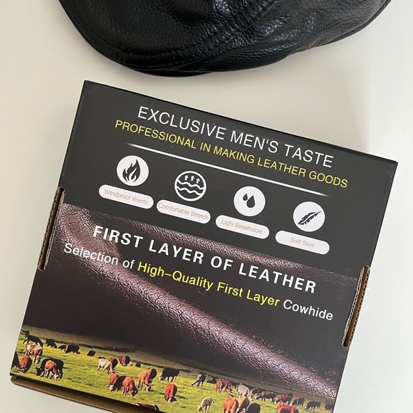 Adjustable Genuine Leather Flat Cap Newsboy Hat Ivy Cap Black HAEAUL Brand - Picture 4 of 7